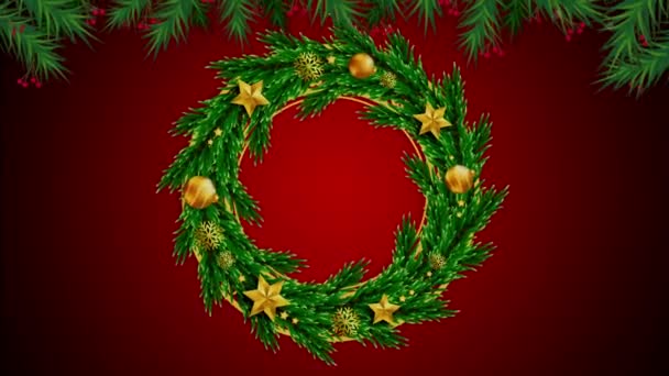 设计圣诞或新年模板用红色背景的动画绿色装饰花环 — 图库视频影像