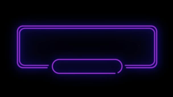 Animazione Colorato Neon Luce Casella Testo Isolare Sullo Schermo Nero — Video Stock