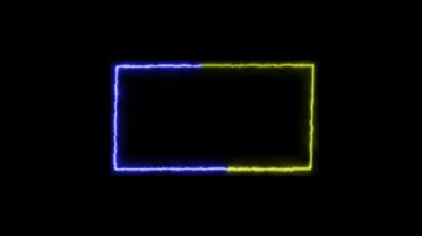 Siyah arkaplanda renkli neon ışıklı geometrik şekil.