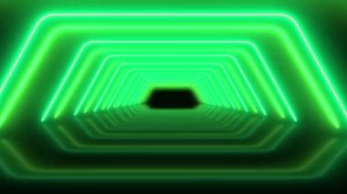 Canlandırılmış neon ışıklı geometrik şekil siyah arkaplan üzerinde izole.