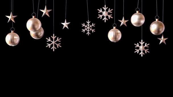 アニメーション銀色のボールは デザインのクリスマスや新年のテンプレートのための黒の背景に隔離 — ストック動画