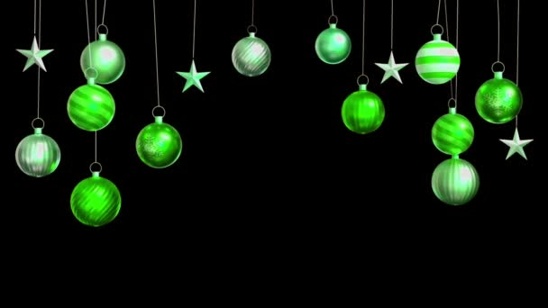 Animación Bolas Verdes Aislar Sobre Fondo Negro Para Navidad Diseño — Vídeo de stock