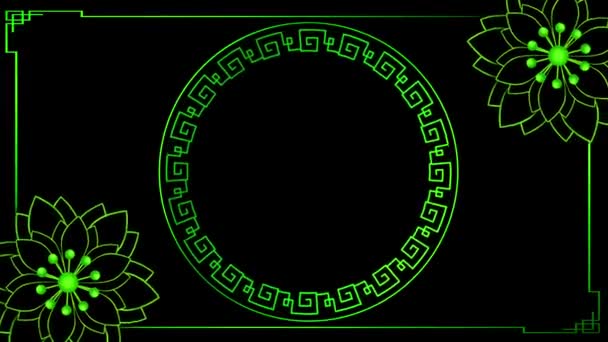 Animation Green Circle Chinese Style Black Background Template — Stock Video