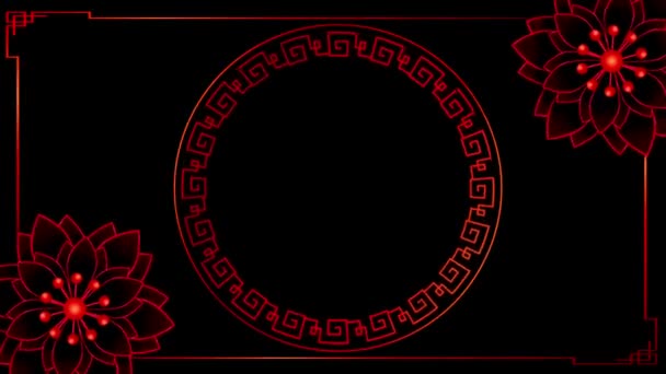 Анімація Червоного Кола Китайський Стиль Чорним Тлом Шаблону — стокове відео