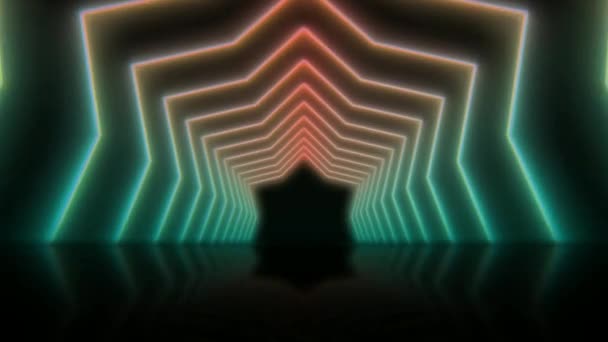 Animation Bunte Neonlicht Geometrische Form Isolieren Auf Schwarzem Hintergrund — Stockvideo