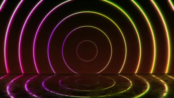 Animation Bunte Neonlicht Geometrische Form Isolieren Auf Schwarzem Hintergrund — Stockvideo