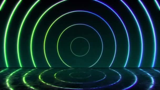 黑色背景上的动画色彩艳丽霓虹灯几何形状隔离 — 图库视频影像