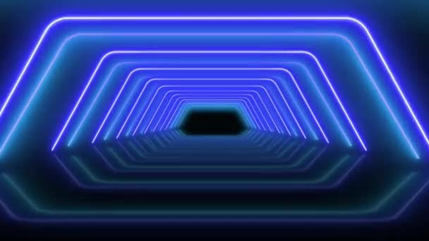 Animation Färgglada Neon Ljus Geometrisk Form Isolat Svart Bakgrund — Stockvideo