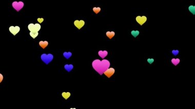 Animasyon renkli kalpler Sevgililer Günü şablonu için yüzüyor..