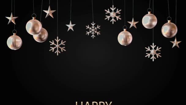 Animation Text Happy New Year Silver Balls Black Background Design — Stock Video