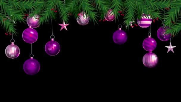 Animation Text Happy New Year Purple Balls Black Background Design — Stock Video
