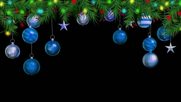 设计圣诞或新年模板的动画文字Happy新年 背景为黑色的蓝球 — 图库视频影像