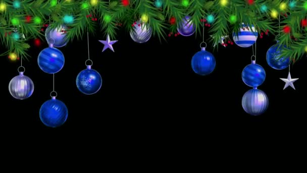 Κινούμενα Μπλε Μπάλες Μαύρο Φόντο Για Σχεδιασμό Χριστούγεννα Πρότυπο Του — Αρχείο Βίντεο