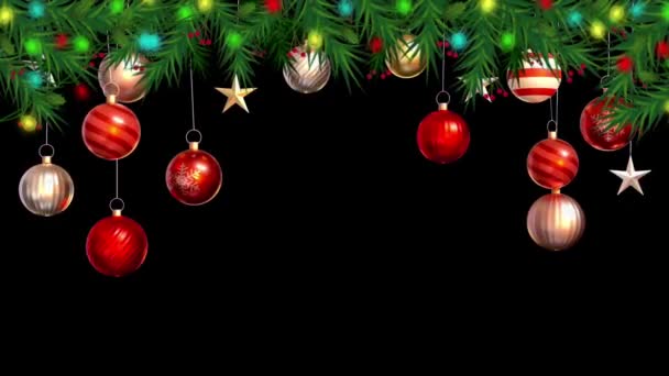 Animation Red Balls Black Background Design Christmas New Year Template — Stock Video