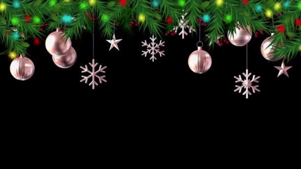 Animatie Zilveren Ballen Zwarte Achtergrond Voor Design Kerst Nieuwjaar Sjabloon — Stockvideo
