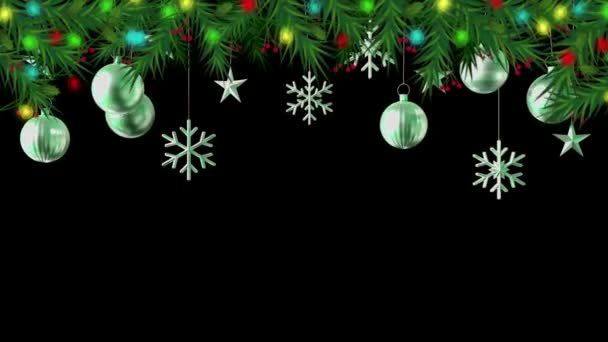 Animation Silver Balls Black Background Design Christmas New Year Template — Stock Video