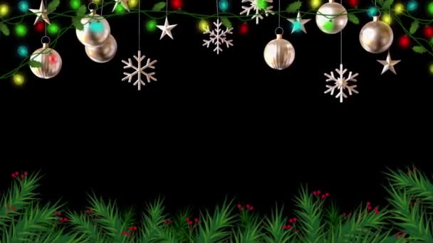 Animációs Szöveg Happy Ezüst Golyók Fekete Háttér Tervezés Karácsony Vagy — Stock videók