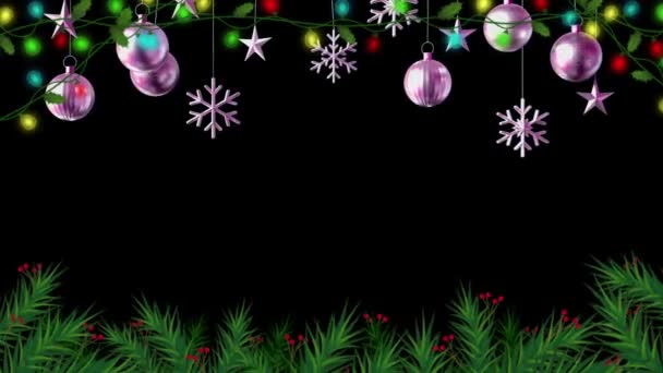 デザインクリスマスや新年のテンプレートのための黒の背景にアニメーションシルバーボール — ストック動画