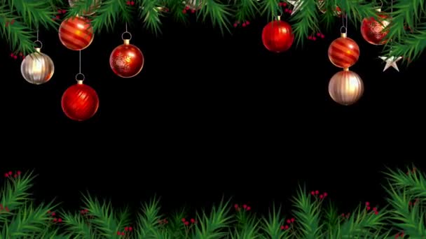 Animationstext Happy New Year Mit Roten Kugeln Auf Schwarzem Hintergrund — Stockvideo