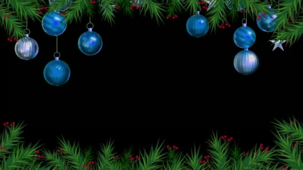 Animation Text Happy New Year Blue Balls Black Background Design — Stock Video