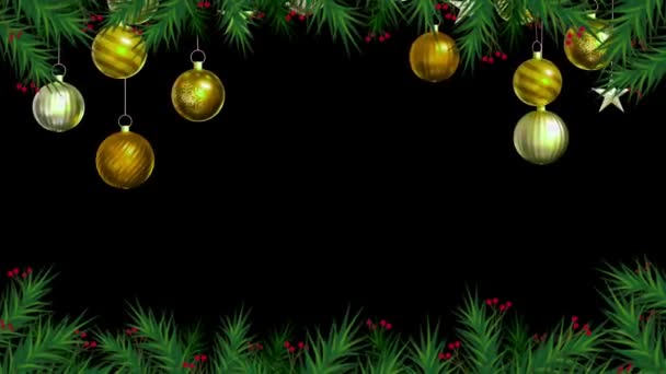 Анимационный Текст Happy New Year Yellow Balls Black Background Design — стоковое видео