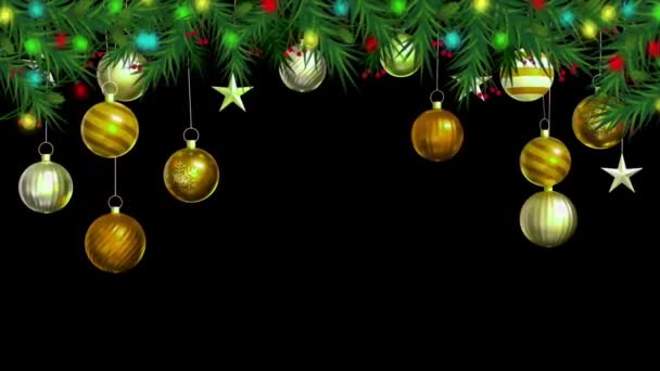 Animation Yellow Balls Black Background Design Christmas New Year Template — Stock Video