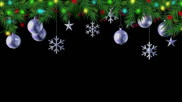 Серебряные Шарики Анимации Черном Фоне Оформления Рождества Новогоднего Шаблона — стоковое видео
