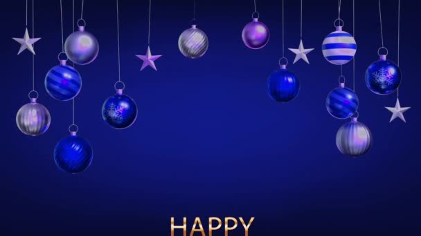 Animatie Kleurrijke Ballen Isoleren Blauwe Achtergrond Voor Design Kerst Nieuwjaar — Stockvideo
