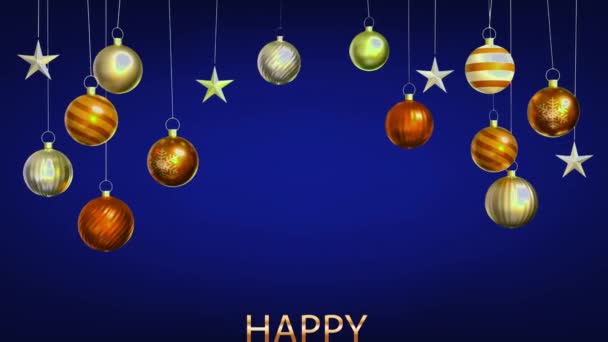Animatie Kleurrijke Ballen Isoleren Blauwe Achtergrond Voor Design Kerst Nieuwjaar — Stockvideo