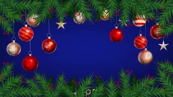 Animacja Kolorowe Kulki Izolować Niebieskim Tle Projektowania Bożego Narodzenia Lub — Wideo stockowe