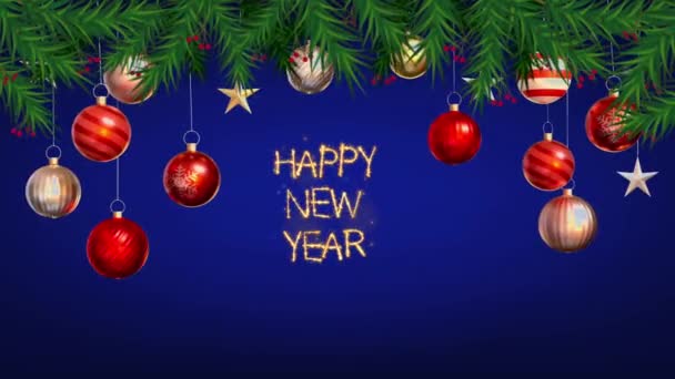 蓝色背景下的动画彩球 用于设计圣诞或新年模板 — 图库视频影像