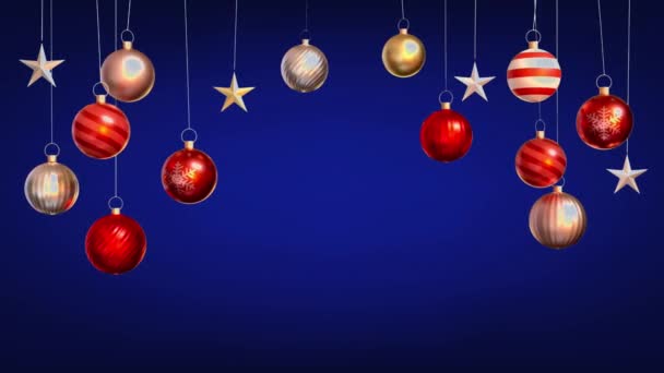 Animacja Kolorowe Kulki Świąteczne Izolować Niebieskim Tle Projektowania Bożego Narodzenia — Wideo stockowe