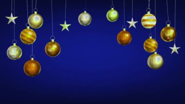 Animasyon renkli noel topları dizayn için mavi arkaplanda izole edilir veya yeni yıl şablonu.