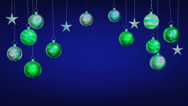 为圣诞节或新年模板设计蓝色背景的动画彩色圣诞球隔离 — 图库视频影像
