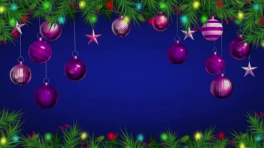 Animasyon renkli noel topları dizayn için mavi arkaplanda izole edilir veya yeni yıl şablonu.