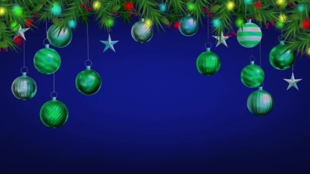 Animáció Zöld Labdák Izolálni Kék Háttér Tervezés Karácsony Vagy Újév — Stock videók