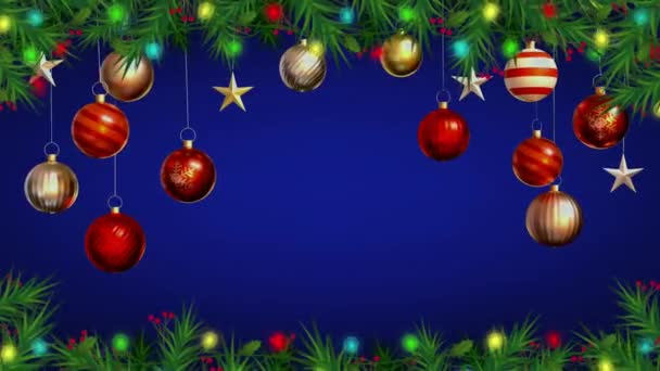 蓝色背景下的动画红球隔离设计圣诞节或新年模板 — 图库视频影像