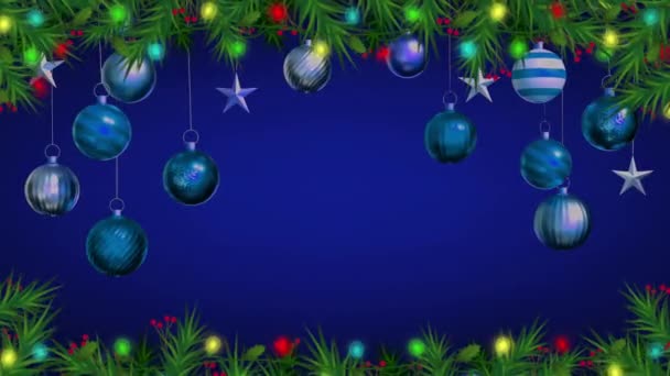 为圣诞节或新年模板设计蓝色背景的动画彩色圣诞球隔离 — 图库视频影像