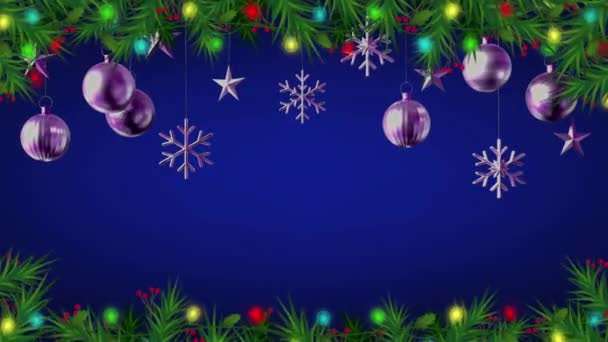 蓝色背景下的动画彩球 用于设计圣诞或新年模板 — 图库视频影像