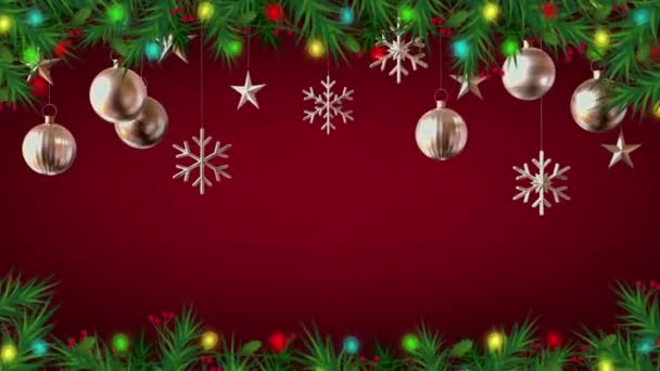 设计圣诞或新年模板用红色背景的动画彩球隔离 — 图库视频影像