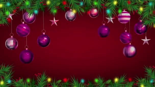 Animatie Kleurrijke Ballen Isoleren Rode Achtergrond Voor Design Kerst Nieuwjaar — Stockvideo