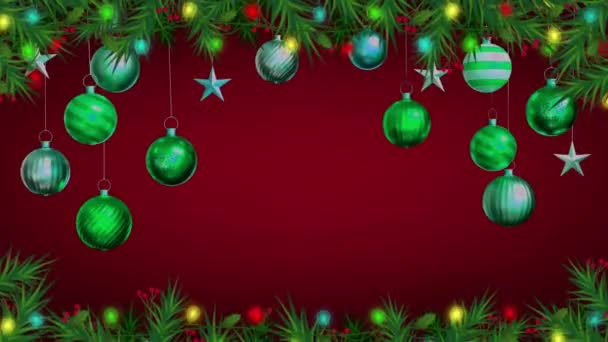 设计圣诞或新年模板用红色背景的动画彩球隔离 — 图库视频影像