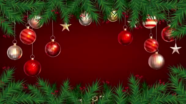 Animação Bolas Coloridas Isolar Fundo Vermelho Para Natal Design Modelo — Vídeo de Stock
