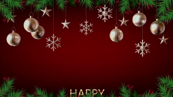 Анімація Срібні Кульки Ізольовані Червоному Тлі Дизайну Різдвяного Або Новорічного — стокове відео