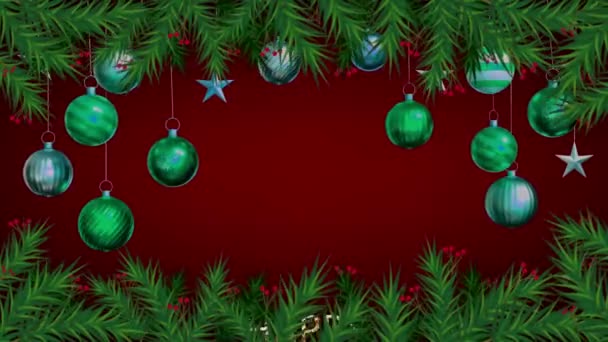 Animacja Kolorowe Kulki Izolować Czerwonym Tle Projektowania Bożego Narodzenia Lub — Wideo stockowe