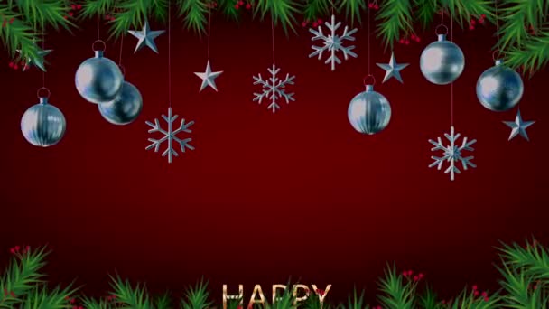 Animatie Kleurrijke Ballen Isoleren Rode Achtergrond Voor Design Kerst Nieuwjaar — Stockvideo