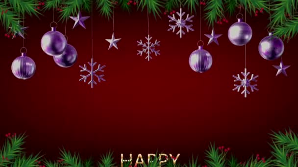 Animação Colorul Bolas Natal Isolar Fundo Vermelho Para Natal Design — Vídeo de Stock