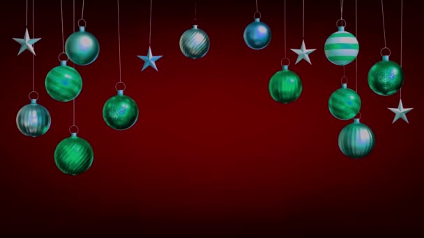 Animacja Colorul Bożonarodzeniowe Kulki Izolować Czerwonym Tle Projektowania Bożego Narodzenia — Wideo stockowe