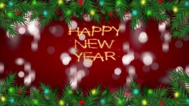 Kırmızı arkaplan ve metin ile animasyon beyaz ışık bokeh Tasarım yeni yıl veya yeni yıl şablonu için mutlu yıllar. 