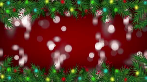 デザインクリスマスや新年のテンプレートのための赤い背景を持つアニメーション白い光のボケ — ストック動画